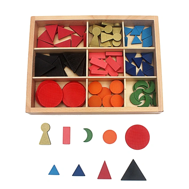Montessori language learning tool for basic wooden grammar symbols with box