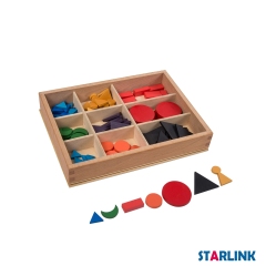 Montessori language learning tool for basic wooden grammar symbols with box