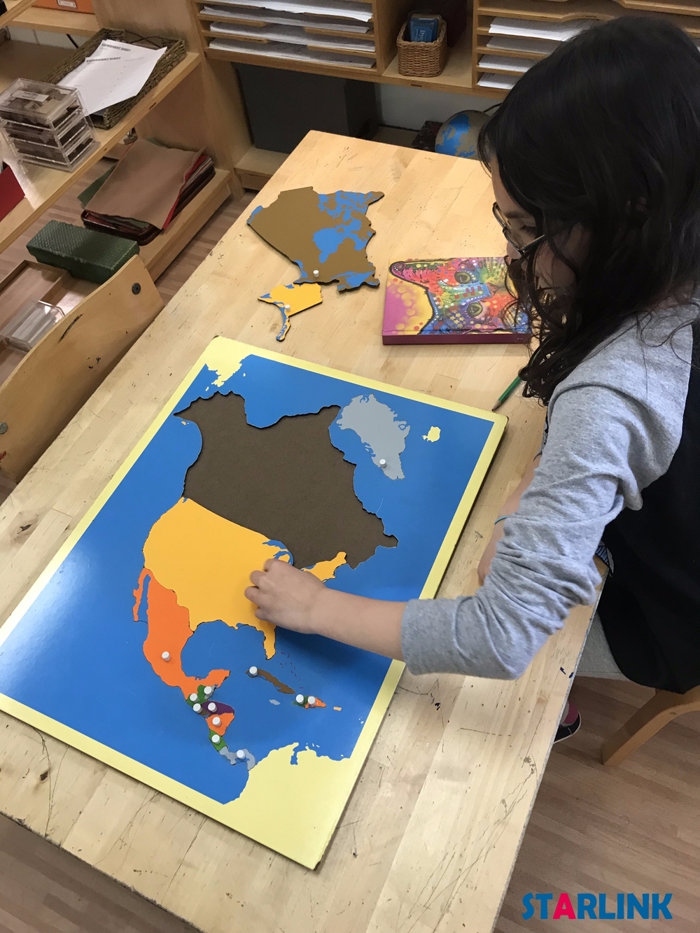 Wooden North America Map Panel Floor Puzzle Montessori Cultural Science Teaching Tools Kindergarten Early Learning