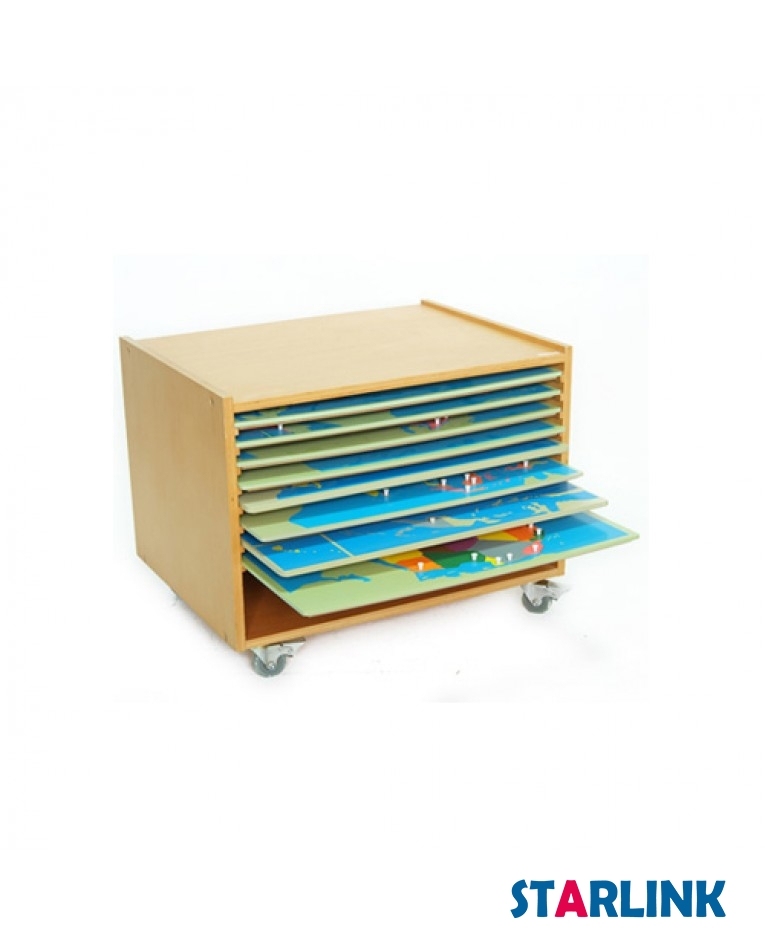 Montessori Material Geography Classroom Map Cabinet for 8 puzzle maps