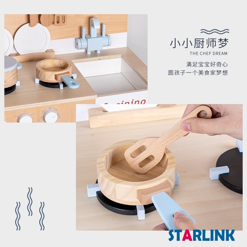 Wooden Children Toys Role-playing Toy Blue Kitchen Toys