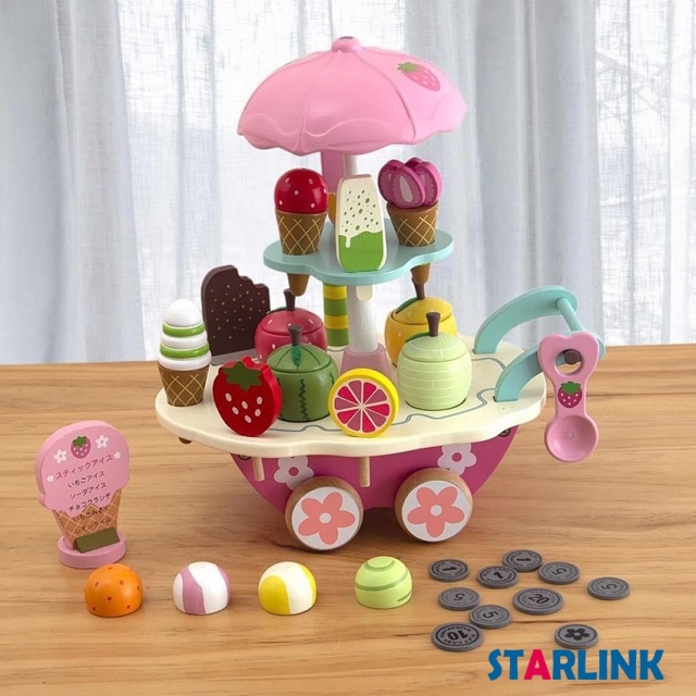 Mini Ice Cream Truck Cosplay Pretend Play Wooden Play Kitchen Set