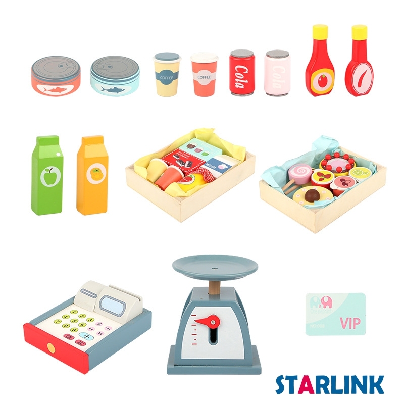 Children'S Baby Education Candy Cart Trolley Convenience Store Trolley Wooden Role Playing Toys For Kids