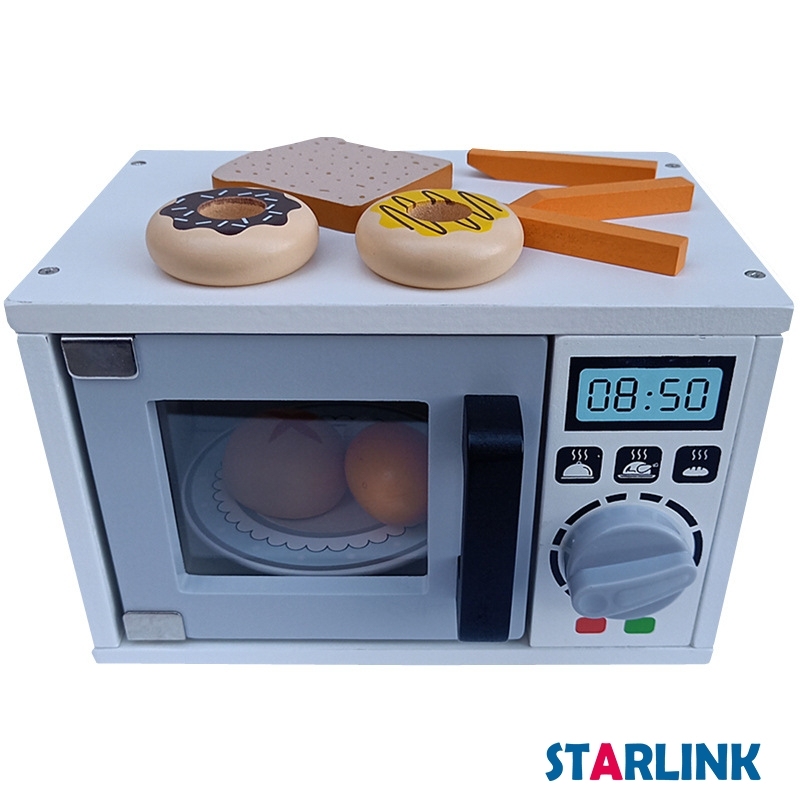 Child Pretend Role Play Simulation Interactive Cooking Microwave Oven Baking Toy Wooden Kitchen Set Toys