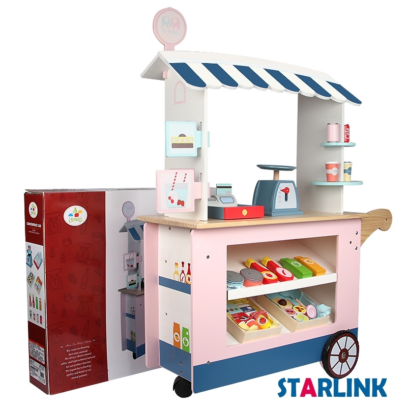 Children'S Baby Education Candy Cart Trolley Convenience Store Trolley Wooden Role Playing Toys For Kids