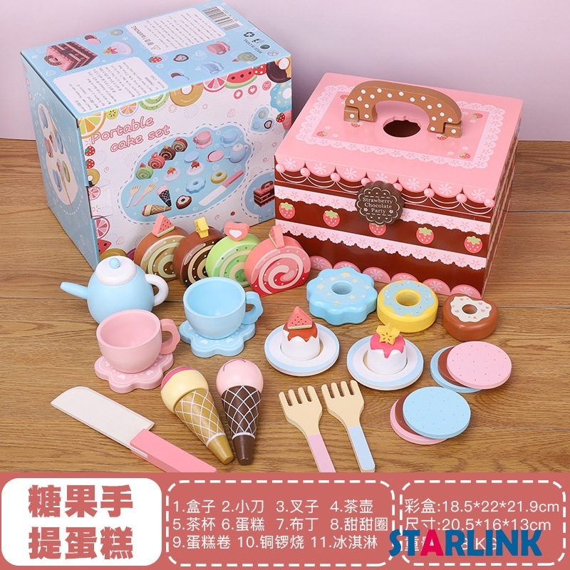 Cutting Fruit Girls Most Love Strawberry Box Play House Suit Sweet Wooden Toy