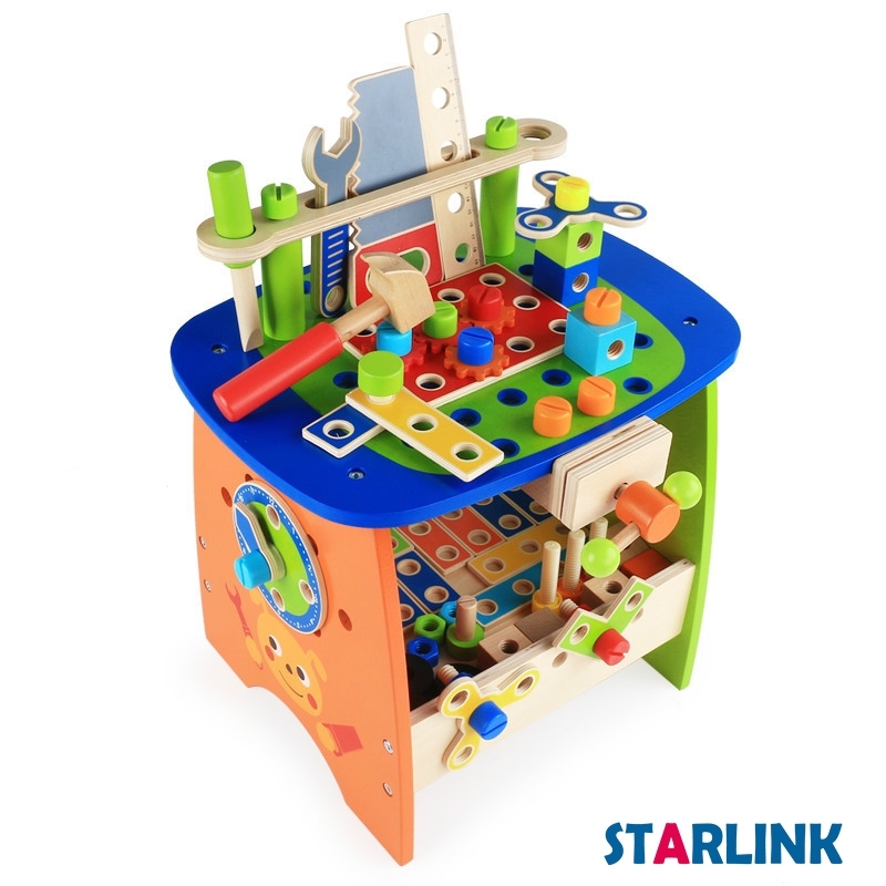 Children Tool Bench Toy Disassembly Wooden Workbench Toy Children Wooden DIY Disassembly Tool Table Simulation Toy Screw Nut