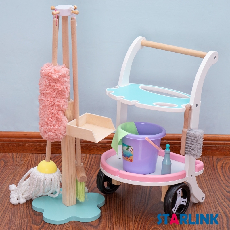 Wooden kids household toy broomstick dustpan cleaning set Kids cleaning toy set mini mop cleaning car