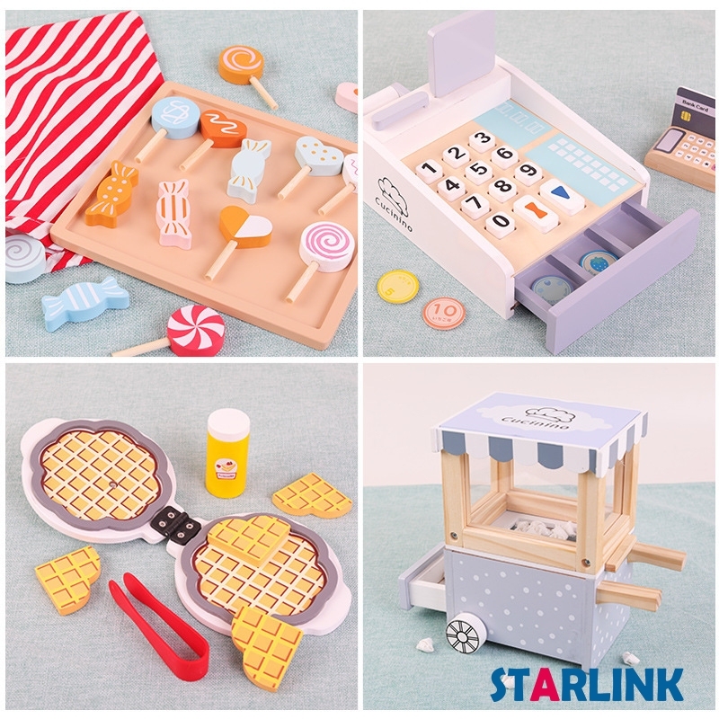 Selling trolley candy wooden baby popcorn toy kitchenware
