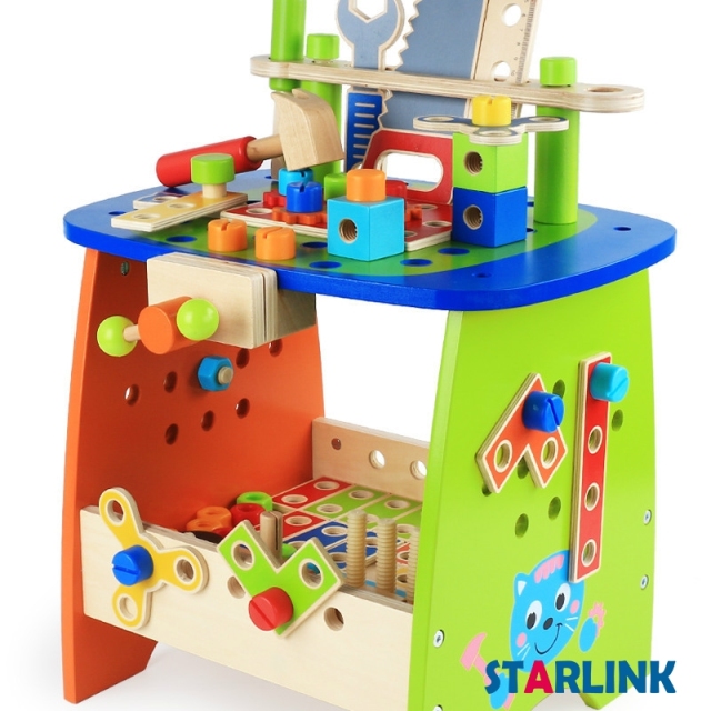 Children Tool Bench Toy Disassembly Wooden Workbench Toy Children Wooden DIY Disassembly Tool Table Simulation Toy Screw Nut