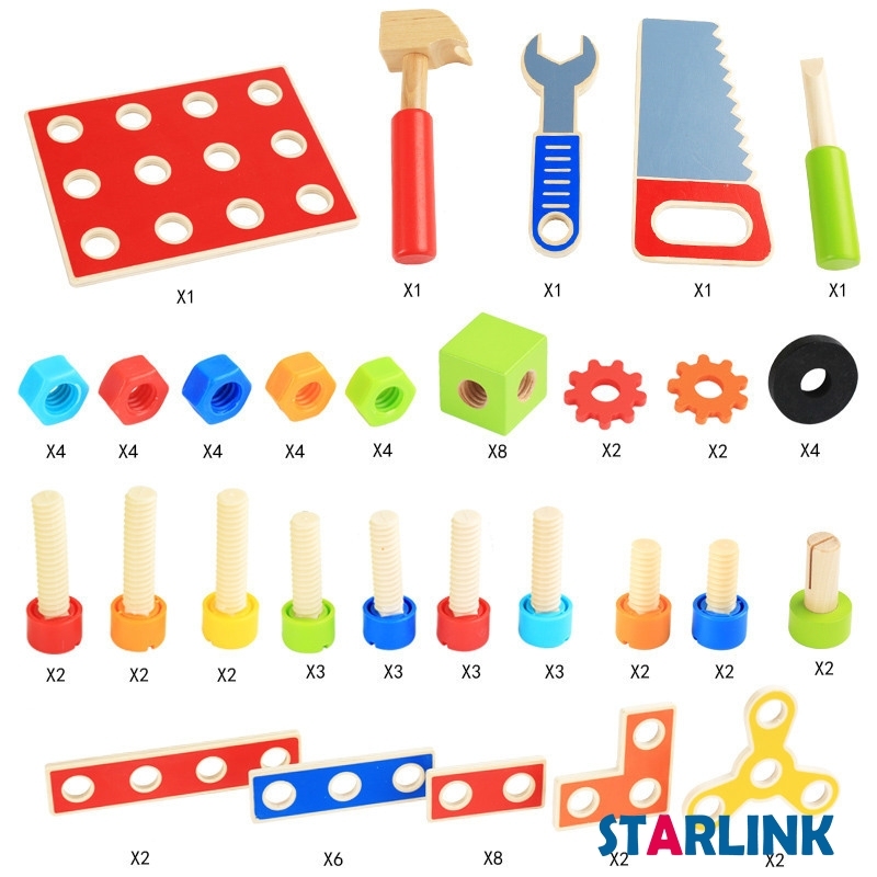 Children Tool Bench Toy Disassembly Wooden Workbench Toy Children Wooden DIY Disassembly Tool Table Simulation Toy Screw Nut