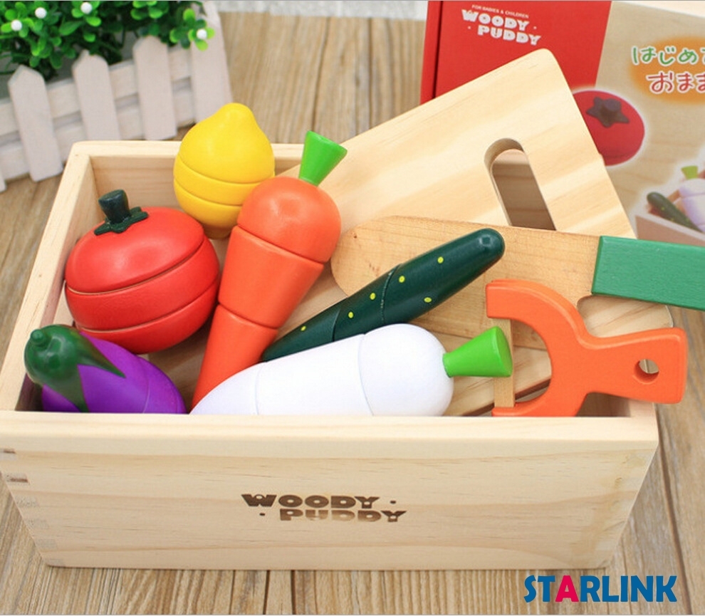 Montessori Simulation Fruits Vegetables Tomato Kitchen Toys pretend role Play Sets Wooden Box Baby toys