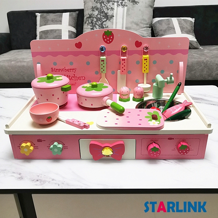 New Kitchen Toy Simulation Strawberry Gas Stove Folding Stove Children Play House Toy For Kids Puzzle Cooking Toys Set