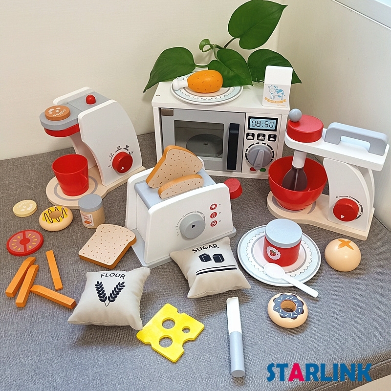 Child Pretend Role Play Simulation Interactive Cooking Microwave Oven Baking Toy Wooden Kitchen Set Toys