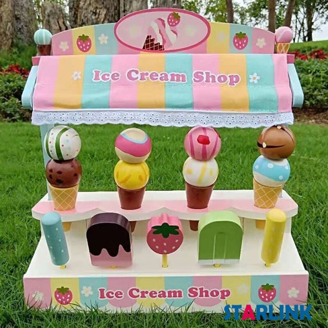 Wooden Ice Cream Selection Pretend Play Set Toy Children Pretending game Toy
