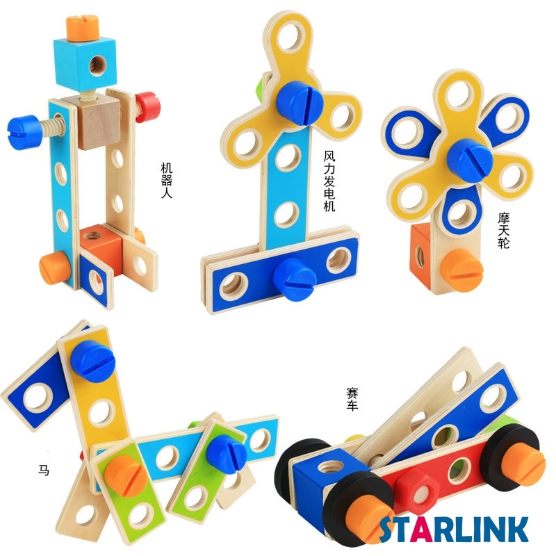 Children Tool Bench Toy Disassembly Wooden Workbench Toy Children Wooden DIY Disassembly Tool Table Simulation Toy Screw Nut