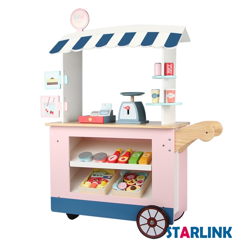 Children'S Baby Education Candy Cart Trolley Convenience Store Trolley Wooden Role Playing Toys For Kids