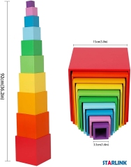 Wholesale Custom Educational Intelligent Rainbow Bridge Nesting Wooden Blocks Stacker Montessori New Toys For Kids