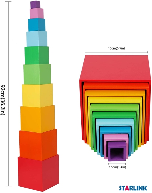 Wholesale Custom Educational Intelligent Rainbow Bridge Nesting Wooden Blocks Stacker Montessori New Toys For Kids