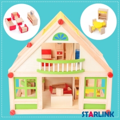 High Grade Simulation 3D Doll House Children Educational Luxury Cottage Self Assemble Wooden House Toy