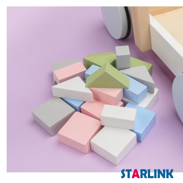 Children Play Classic Educational Learning Toy Kids Color Wooden Building Block Set cart