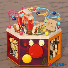 Multi-function wooden activity cube toys educational children shape match bead maze box toys for kids