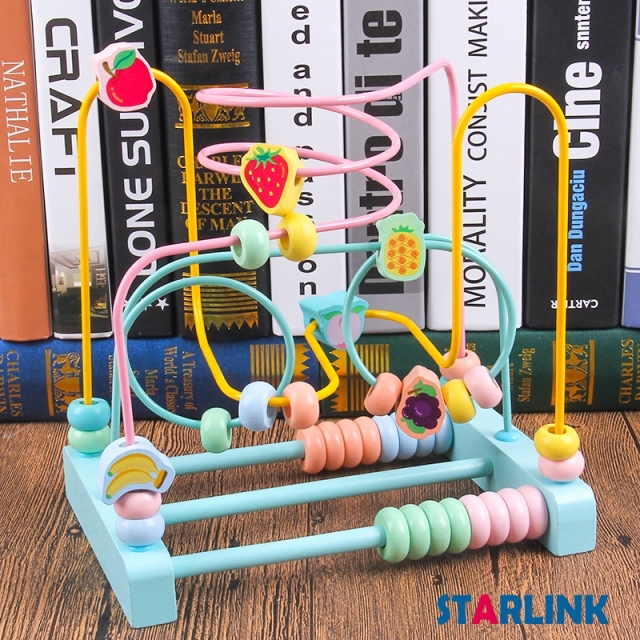 Wooden Macaron Fruit Round Beads Wooden Educational Kids Desserts Bead Maze Abacus Circle Toys Roller Coaster Game for Kids