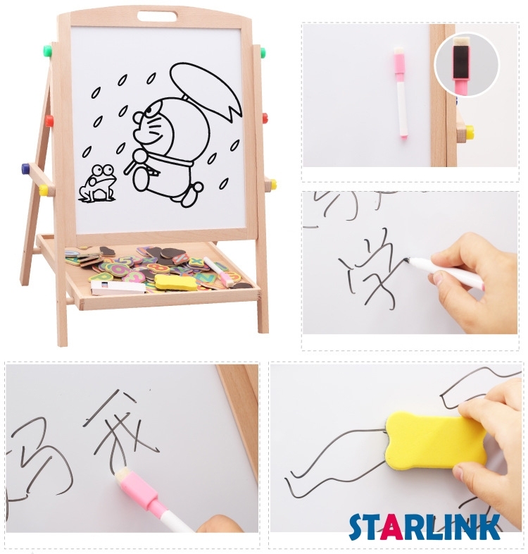 Children Painting Drawing Blackboard Wooden 2 In 1 Adjustable Blackboard Whiteboard Double Sided Kid Drawing Writing Board Easel