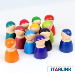 Montessori Material 12 Pcs Rainbow Wooden Peg Dolls Pretend Play for Toddlers