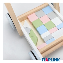 Children Play Classic Educational Learning Toy Kids Color Wooden Building Block Set cart