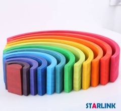 High Quality Materiales Montessori Wooden Toys Grimms Rainbow Blocks12 Piece Bridge Blocks Rainbow Stackers
