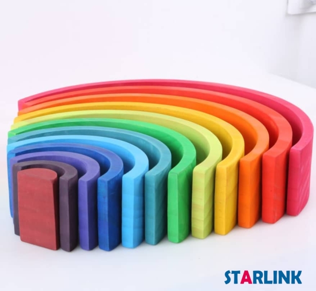 High Quality Materiales Montessori Wooden Toys Grimms Rainbow Blocks12 Piece Bridge Blocks Rainbow Stackers