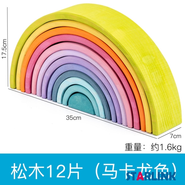 High Quality Materiales Montessori Wooden Toys Grimms Rainbow Blocks12 Piece Bridge Blocks Rainbow Stackers