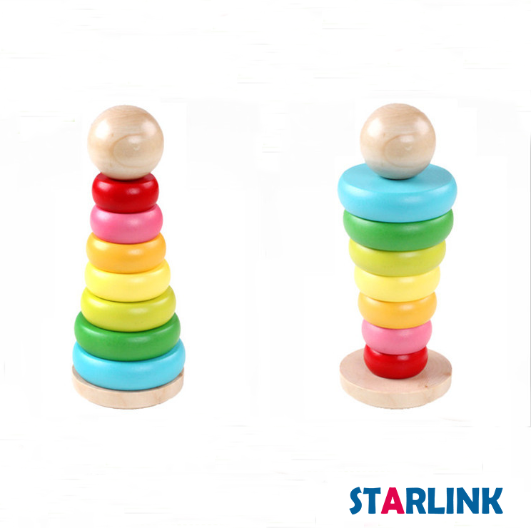 Wooden Rainbow Stacker Toddler Early Development Learning Fine Motor Skills Toys