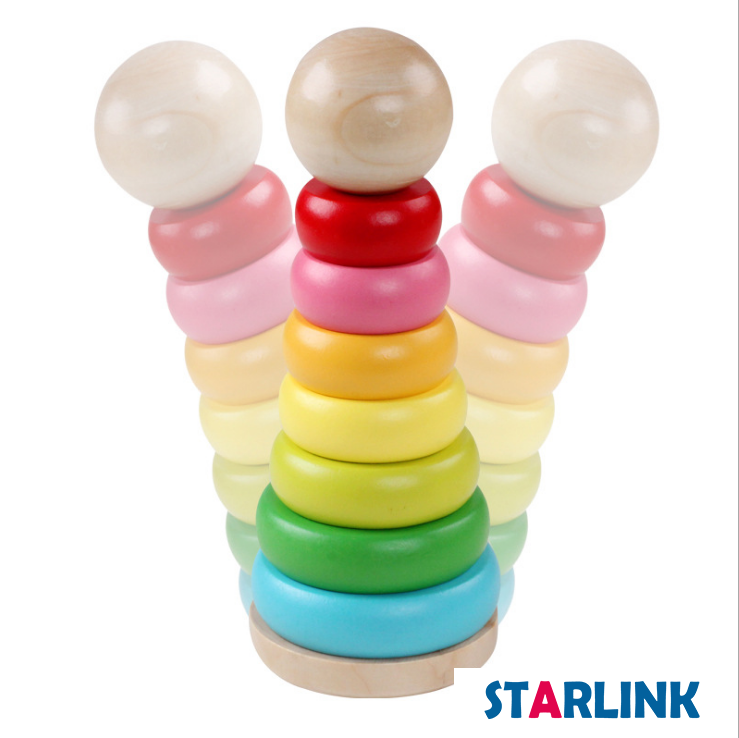 Wooden Rainbow Stacker Toddler Early Development Learning Fine Motor Skills Toys