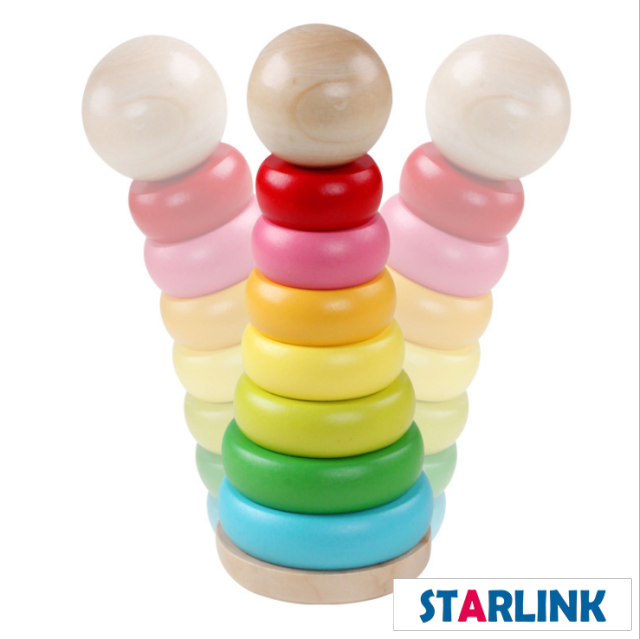 Wooden Rainbow Stacker Toddler Early Development Learning Fine Motor Skills Toys