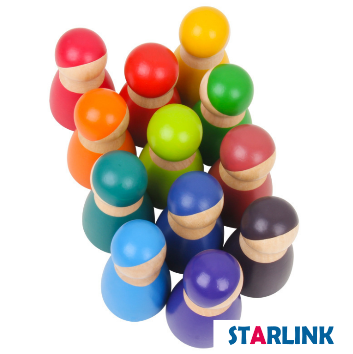 Montessori Material 12 Pcs Rainbow Wooden Peg Dolls Pretend Play for Toddlers