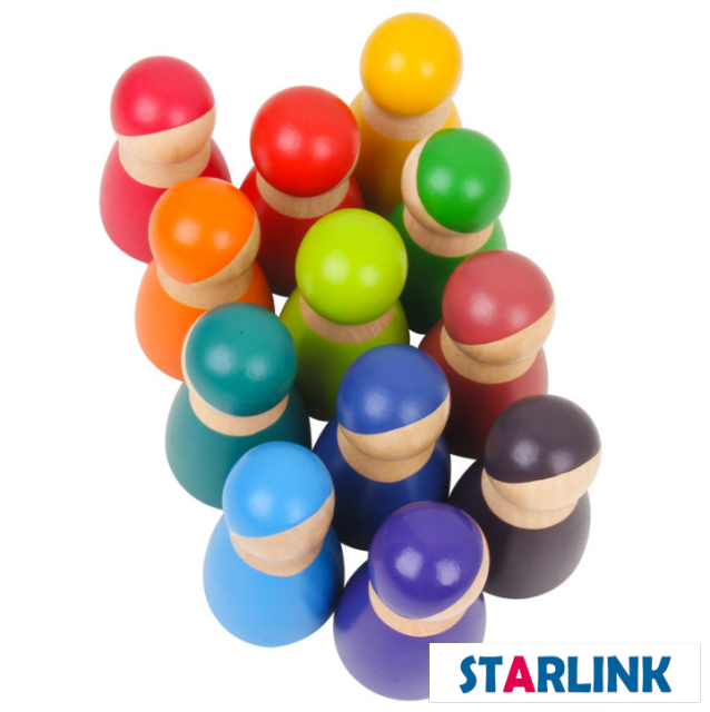 Montessori Material 12 Pcs Rainbow Wooden Peg Dolls Pretend Play for Toddlers