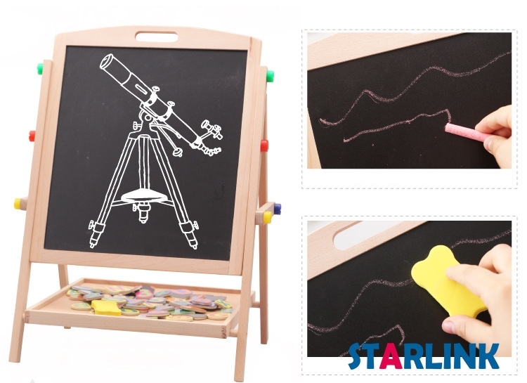 Children Painting Drawing Blackboard Wooden 2 In 1 Adjustable Blackboard Whiteboard Double Sided Kid Drawing Writing Board Easel