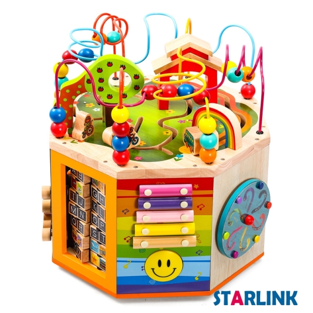 Multi-function wooden activity cube toys educational children shape match bead maze box toys for kids