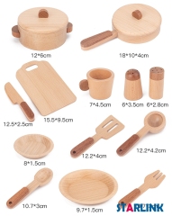 High quality beech wooden kitchenware cooking toy children pretend play miniature wooden pots tableware set toy for kids