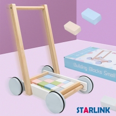 Children Play Classic Educational Learning Toy Kids Color Wooden Building Block Set cart