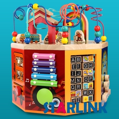 Multi-function wooden activity cube toys educational children shape match bead maze box toys for kids