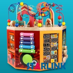 Multi-function wooden activity cube toys educational children shape match bead maze box toys for kids