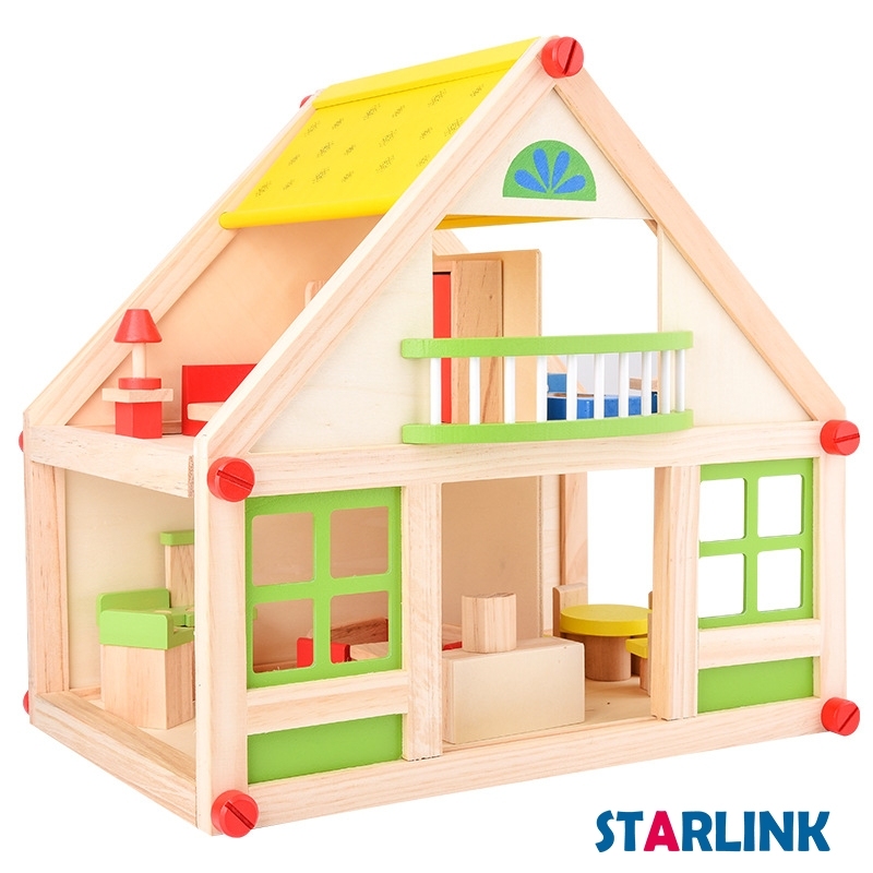 High Grade Simulation 3D Doll House Children Educational Luxury Cottage Self Assemble Wooden House Toy