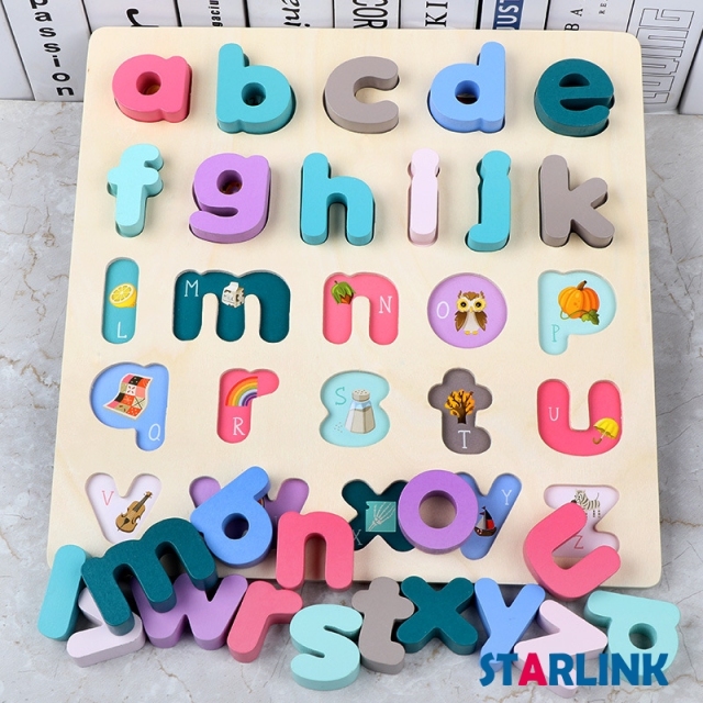 Wooden Macaron Color Early Learning Jigsaw Alphabet Number Puzzle Wooden Toy Montessori