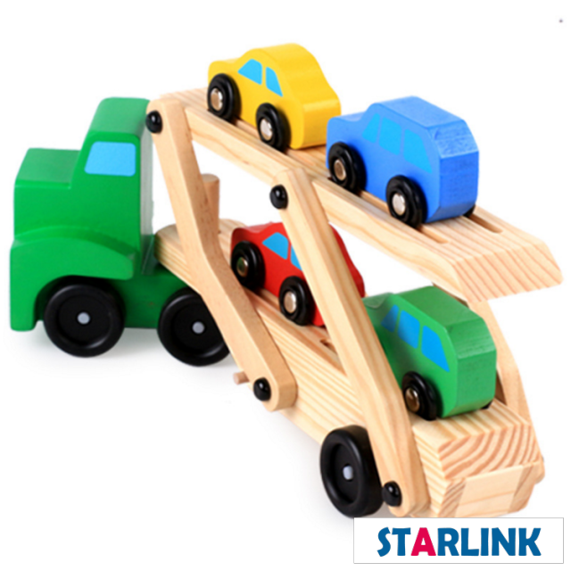 Children Educational Wood Truck Train Car Toy Double Deck Race Car Carrier Push Along Vehicle Kids Wooden Toy Car