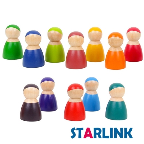 Montessori Material 12 Pcs Rainbow Wooden Peg Dolls Pretend Play for Toddlers