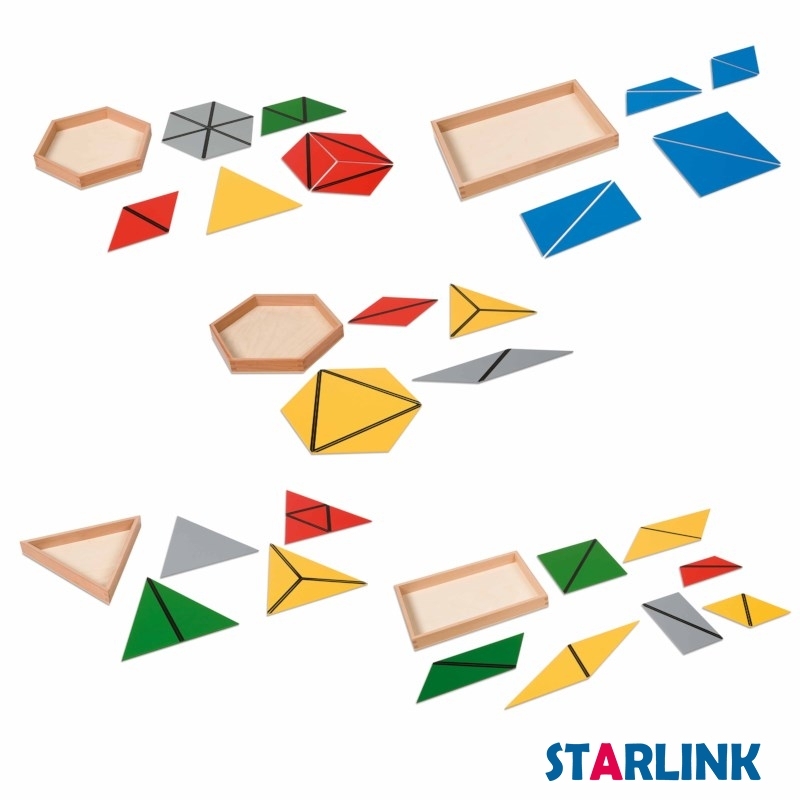 Montessori Sensorial Kids Wooden Educational Children Toy Constructive Triangles With 5 Boxes