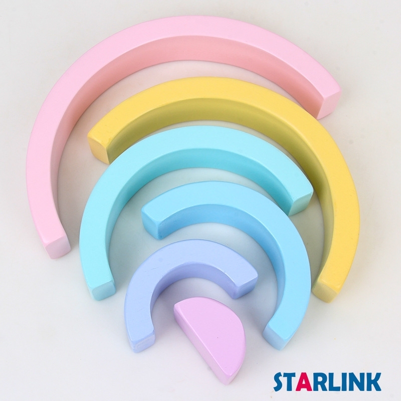6 Pieces Of Macaron Rainbow Building Wooden Arch Bridge-Shaped Semicircle Early Childhood Education Wisdom Jenga Wooden Toy
